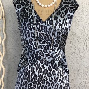 CACHE cocktail satin leopard dress